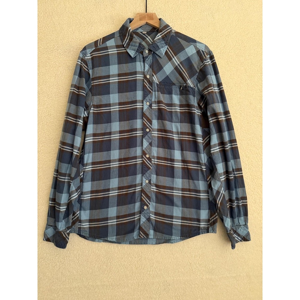 Club Ride Cycling Jersey Shirt Mens Medium Blue Plaid Pearl Snap MTB Bike